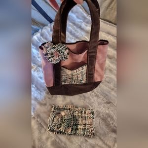 Vintage suede mini tote with tweed accents